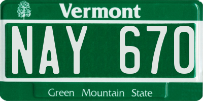 VT license plate NAY670
