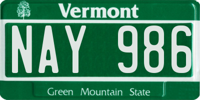 VT license plate NAY986