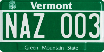 VT license plate NAZ003