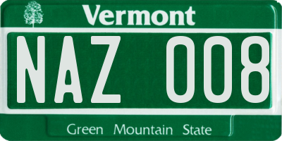 VT license plate NAZ008