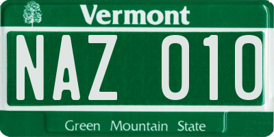VT license plate NAZ010