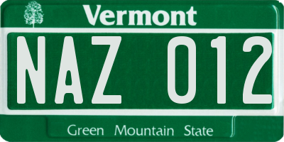 VT license plate NAZ012
