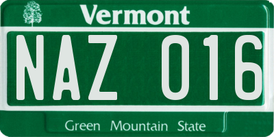 VT license plate NAZ016
