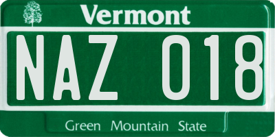 VT license plate NAZ018