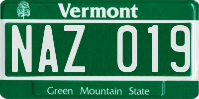 VT license plate NAZ019