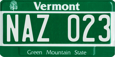 VT license plate NAZ023