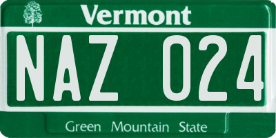 VT license plate NAZ024