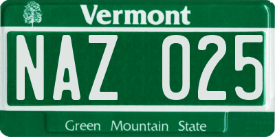 VT license plate NAZ025
