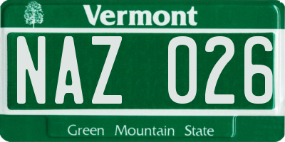 VT license plate NAZ026