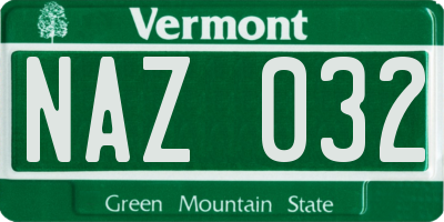 VT license plate NAZ032