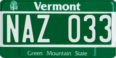 VT license plate NAZ033