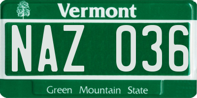 VT license plate NAZ036