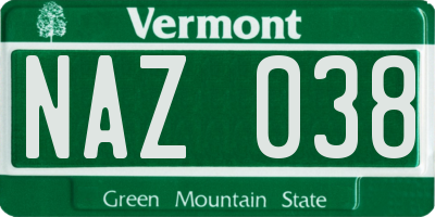 VT license plate NAZ038