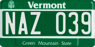VT license plate NAZ039