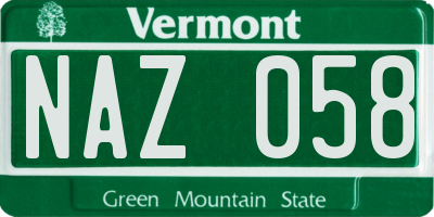 VT license plate NAZ058