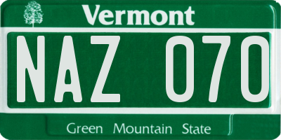 VT license plate NAZ070