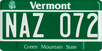 VT license plate NAZ072