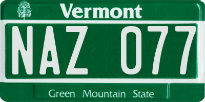 VT license plate NAZ077