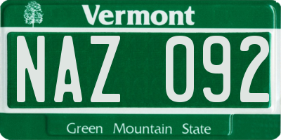 VT license plate NAZ092