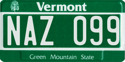 VT license plate NAZ099