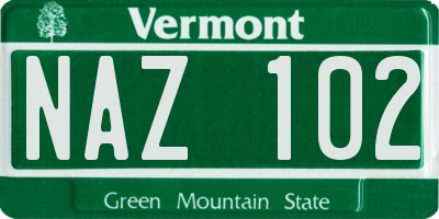 VT license plate NAZ102
