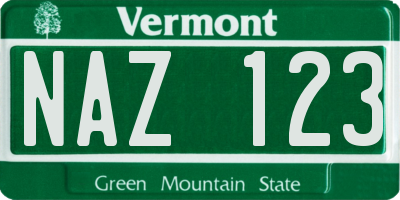 VT license plate NAZ123
