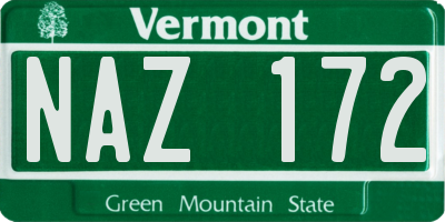 VT license plate NAZ172