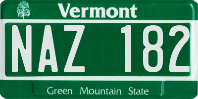 VT license plate NAZ182