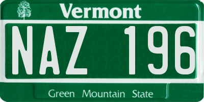 VT license plate NAZ196
