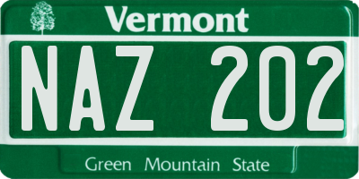 VT license plate NAZ202