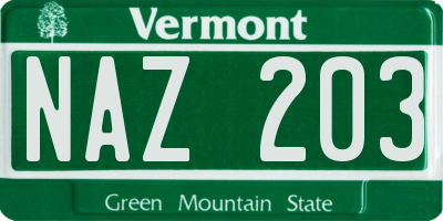 VT license plate NAZ203
