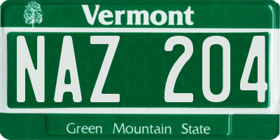 VT license plate NAZ204