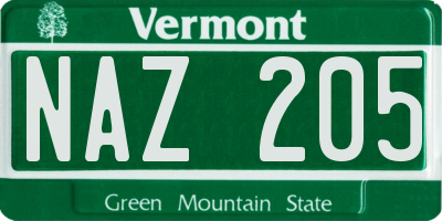 VT license plate NAZ205