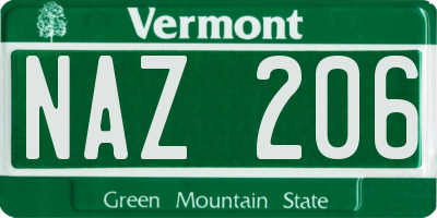 VT license plate NAZ206