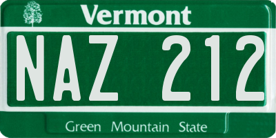 VT license plate NAZ212