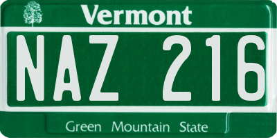 VT license plate NAZ216