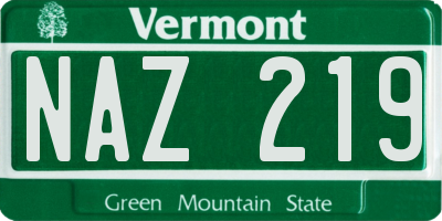 VT license plate NAZ219