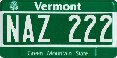 VT license plate NAZ222