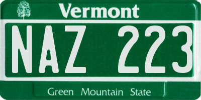 VT license plate NAZ223