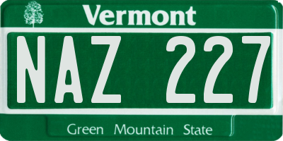 VT license plate NAZ227