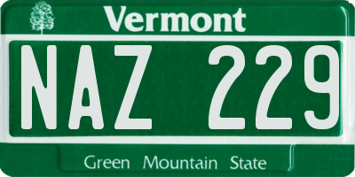 VT license plate NAZ229