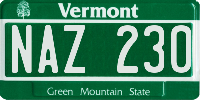 VT license plate NAZ230