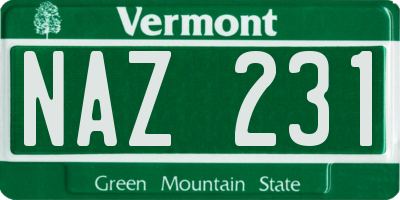 VT license plate NAZ231