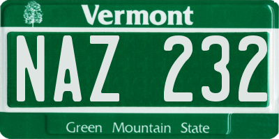 VT license plate NAZ232