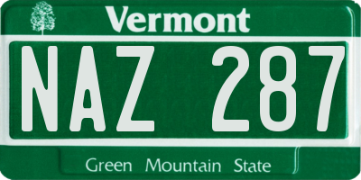 VT license plate NAZ287
