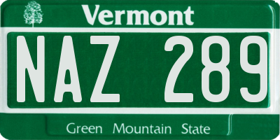 VT license plate NAZ289