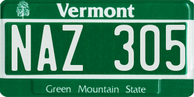 VT license plate NAZ305