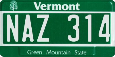 VT license plate NAZ314