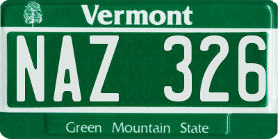 VT license plate NAZ326