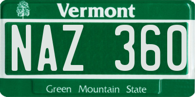 VT license plate NAZ360